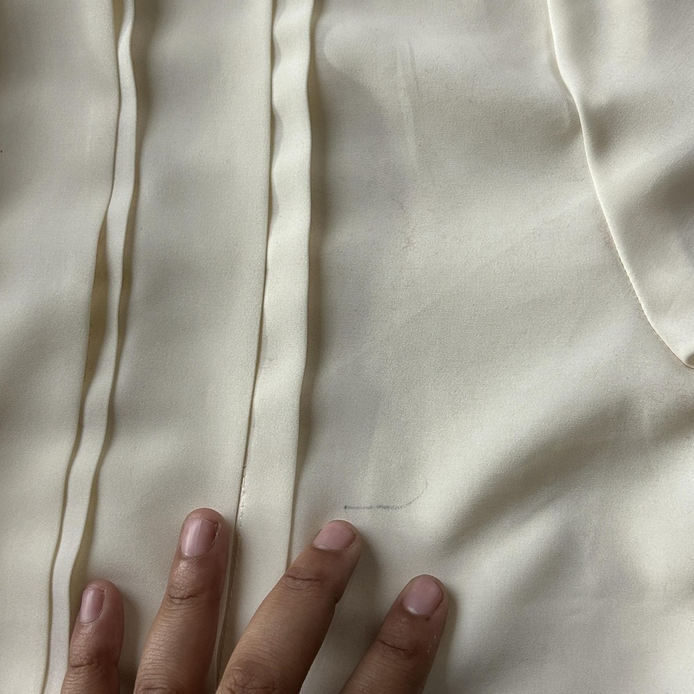 Vintage Blouse Womens Medium White V Neck Long Sleeve Cropped Satin Pleated Top - Picture 4 of 8